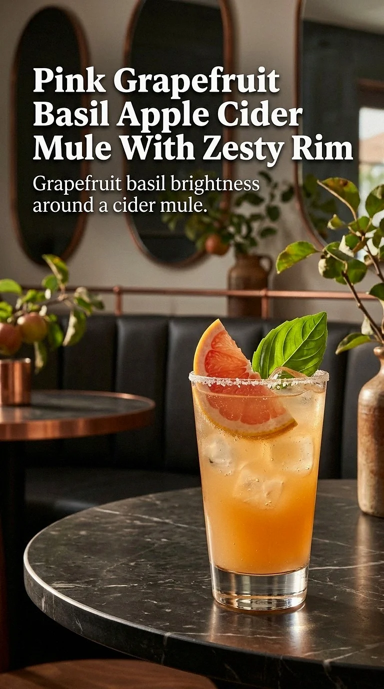 Pink Grapefruit Basil Apple Cider Mule With Zesty Rim